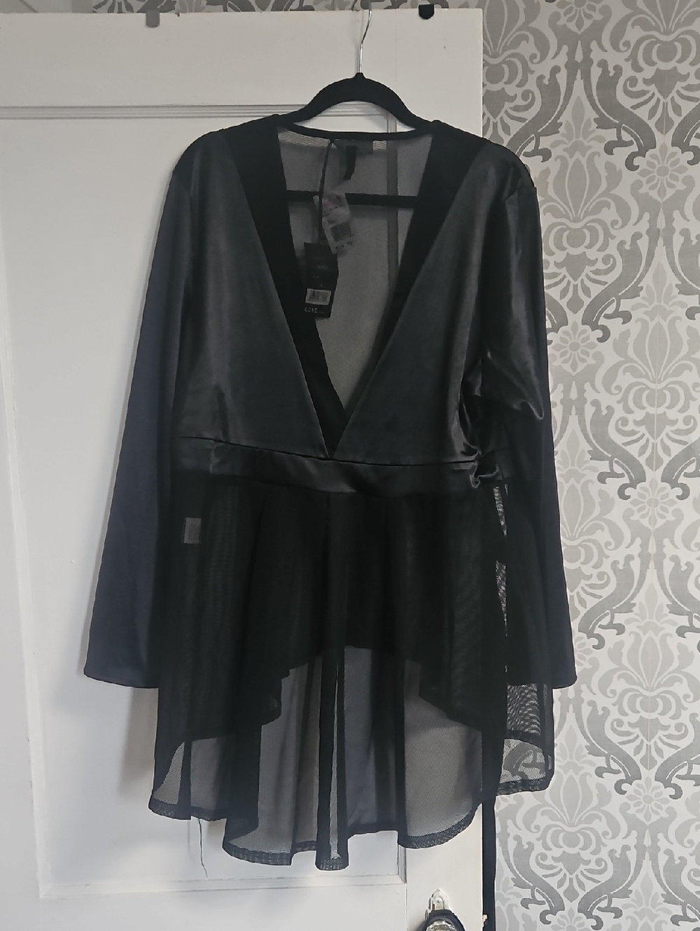 Sheer Black Plunge V-Neck Peplum Top/jacket